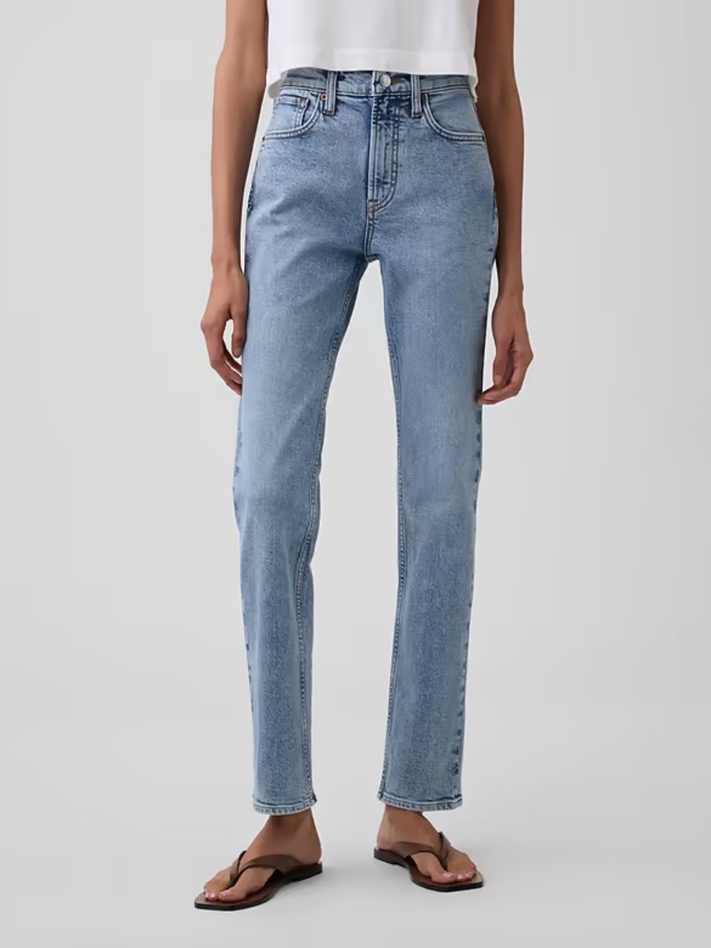 GAP High Rise '90s Slim Straight Jeans in Light Wash Stretch Denim